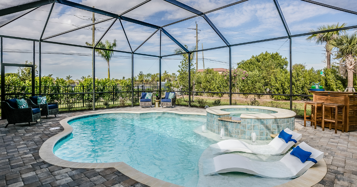 This beautiful high-quality aluminum pool enclosure provides shade from the sun for homeowners who want to use their pool more.