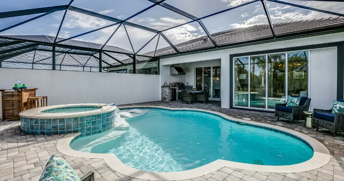 A beautiful Florida pool takes winter pool care steps to prepare for cooler temperatures.